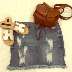 Denim Mini Ripped Skirt